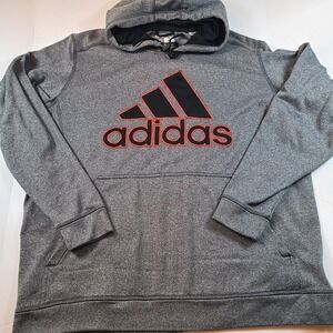 Adidas Hoodie Mens 2XL Gray‎ Pullover Orange Black Logo Athletic Sweatshirt